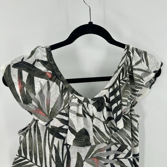 Old Navy ruffled trim v-neck tropical print top summer linen vacation size S - Picture 7 of 7